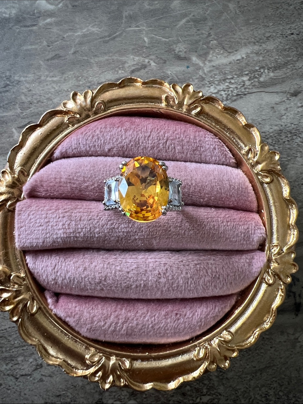 Yellow Citrine-Style Oval Gemstone Ring fashion Women Jewelry size 7 adjustable